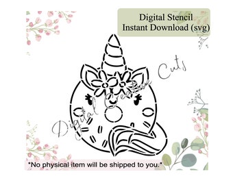 Unicorn donut PYO cookie stencil Digital download SVG file Personal use only.