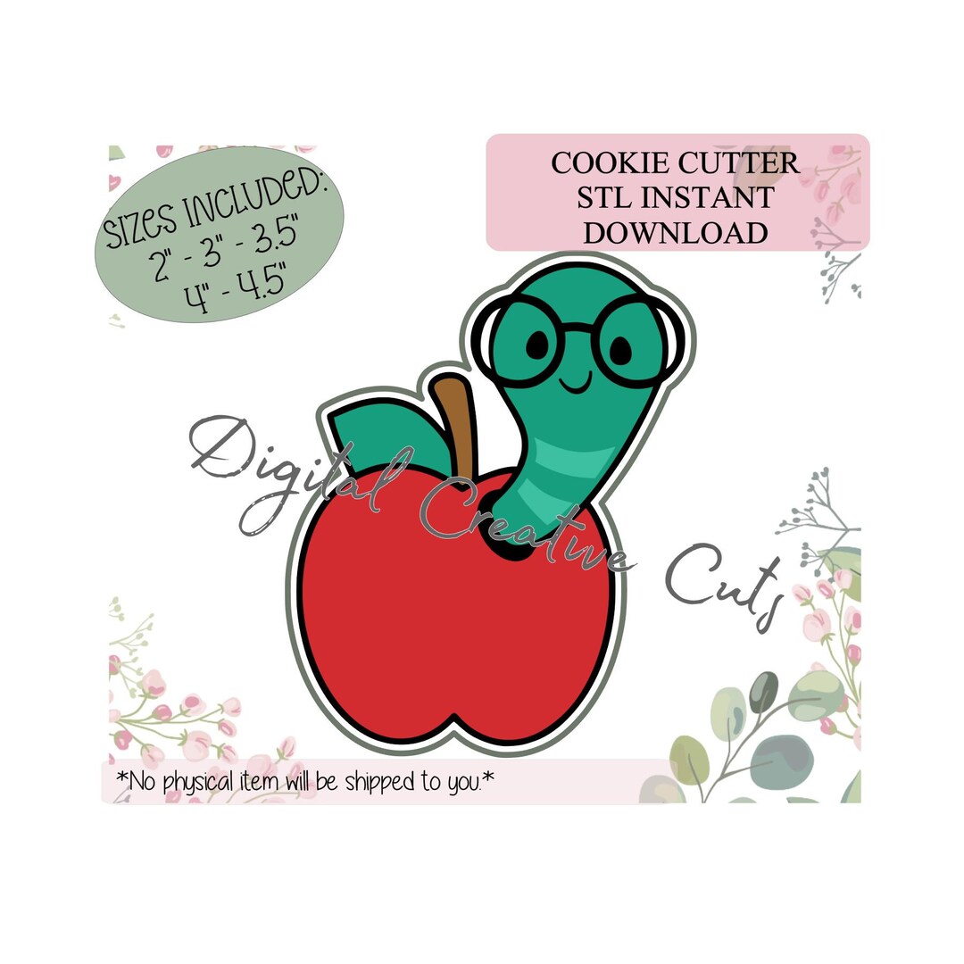 Nerdy Book Worm Cookie Cutter 3D Printing STL Files Instant Download. 5 ...
