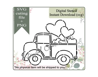 Valentine's day vintage truck PYO cookie stencil Digital download SVG cutting file and PNG Personal use only. tb072