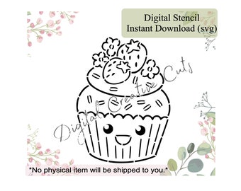 Summer strawberry cupcake PYO cookie stencil Digital download SVG file Personal use only.