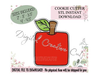 Square apple cookie cutter 3D printing STL files instant download. 5 sizes included. Back to school