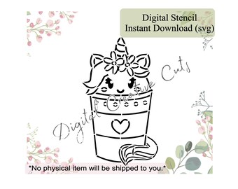 Unicorn frappuccino PYO cookie stencil Digital download SVG file Personal use only.