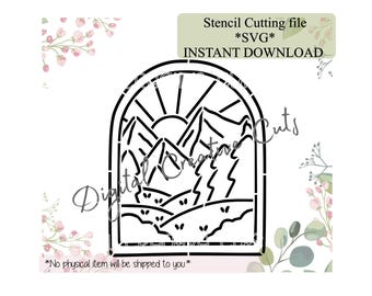 Mountain sunset PYO cookie stencil Instant download SVG cutting file Personal use only.