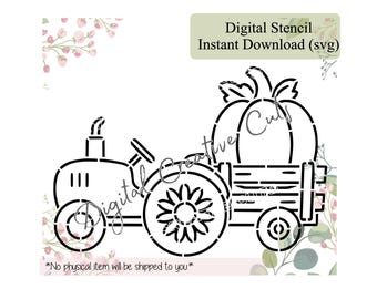 Fall harvest tractor PYO Paint your own cookie stencil Digital Instant download SVG cutting file Personal use only.