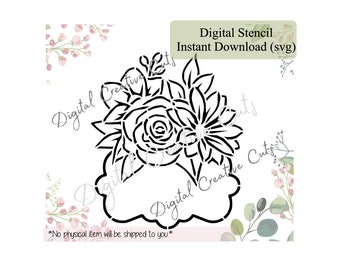 Floral plaque PYO cookie stencil Digital download SVG cutting file Personal use only.
