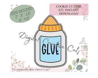 Glue bottle cookie cutter 3D printing STL files instant download. 5 sizes included. Back to school