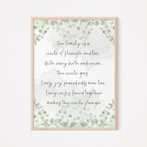 Our Family is a Circle of Strength Print, Family Quote Wall Art, Entryway Wall Decor, Family Gift for Mom, Digital Download