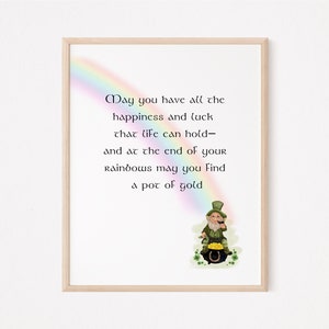 Irish Blessing, May You Have All the Happiness and Luck Print, St Patricks Day Decor, Leprechaun Wall Art, Irish lovers Gift, Digital Print