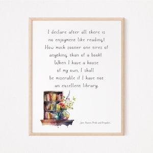 Jane Austen Pride and Prejudice Quote, No Enjoyment Like Reading Printable, Book Lovers Gift, Literary Art, Wall Art, Digital Download