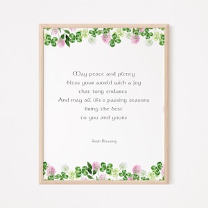 Irish Blessing, May Peace and Plenty Bless Your World, St. Patrick&#39;s Day Printable Wall Art, Irish Home Decor, Irish Print, Digital Download