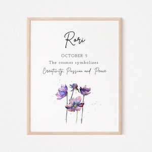 Personalized Birth Flower Print, October Birth Flower Wall Art, Custom Art for Girl, Custom Name Digital Print, Printable Birth Month Flower