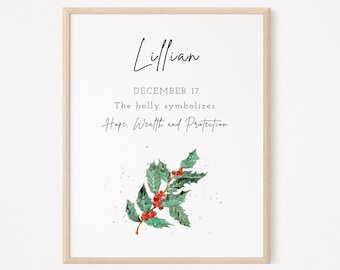Personalisierte Dezember Geburt Blume Druck: Benutzerdefinierte Name Wand Kunst (Digitaler Download)
