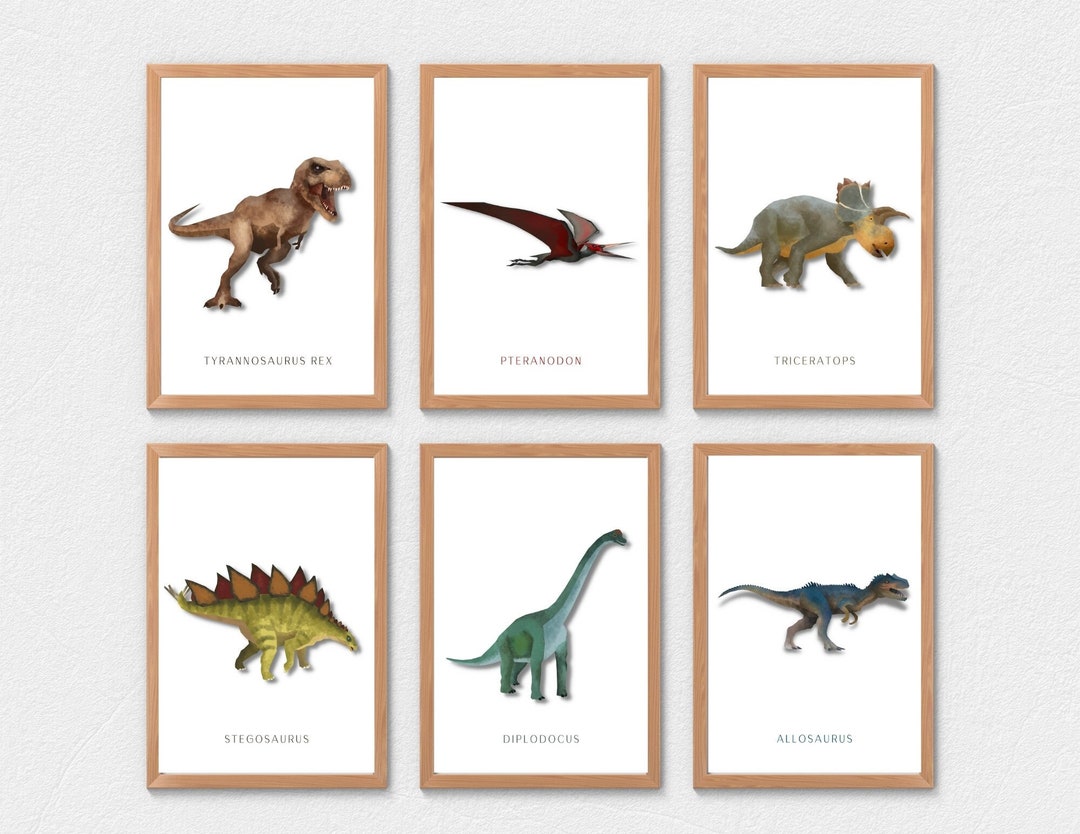 Dinosaur Wall Art Prints Bundle, Set of 6, Dinosaur Printable Wall Art ...