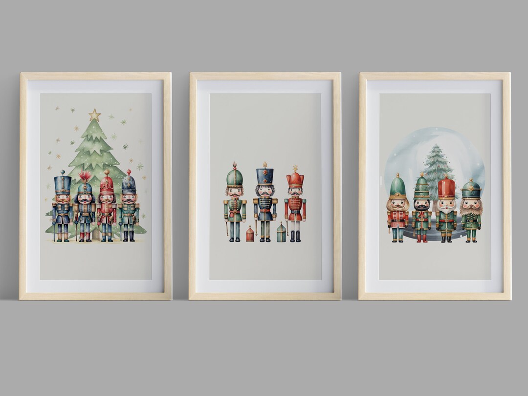 Watercolor Nutcracker Prints Set of Three, Nutcracker Wall Art, Vintage