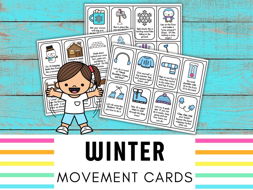Winter Movement Cards for Kids | Brain Break Cards | Winter Exercise ...