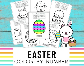 Easter Color by Number Coloring Pages | Math Worksheets for Preschool and Kindergarten | Number Recognition Practice for Kids