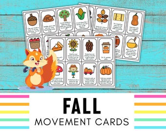 Herbst Bewegung Karten | Herbst Bewegung Karten | Denkpausen | Kinderübungen | Spiele für das Mädchen | Grobmotorische Aktivitäten | Innen PE