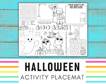 Halloween Printable Placemat | Halloween Activity Placemat | Halloween Coloring Sheet | Halloween Worksheet | Ghost Coloring Page Classroom