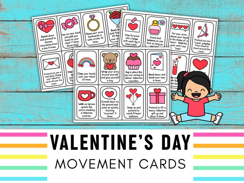 Valentine's Day Movement Cards | Brain Breaks | Kids Exercise | Simon Says | Screen Free Activities | Indoor Recess | PE Games image 1