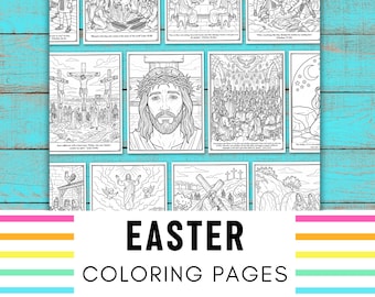 Christian Easter Coloring Pages | Bible Story Worksheets for Kids Teens Adults | Holy Week Printable | Palm Sunday | Jesus Resurrection