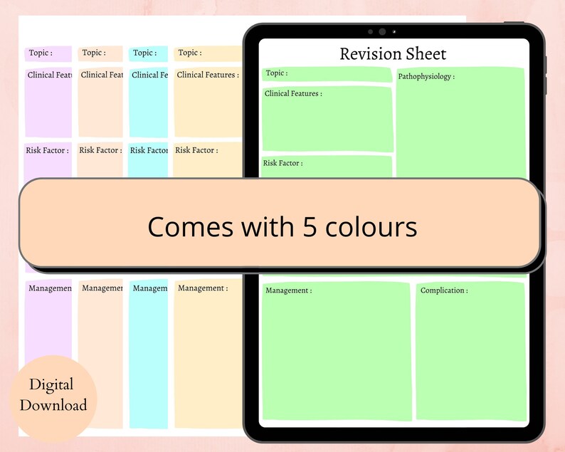 EDITABLE PRINTABLE Revision Template Medical Revision Sheet Etsy