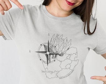 South African T-shirt Protea Compass Map More than just good weather black grey gray white