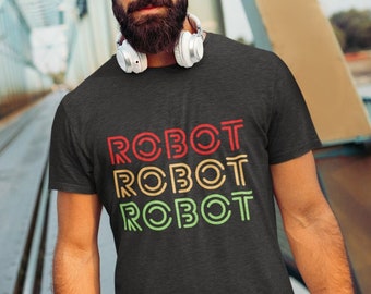 South African robot traffic light, red orange green printed on black unisex cotton t shirt