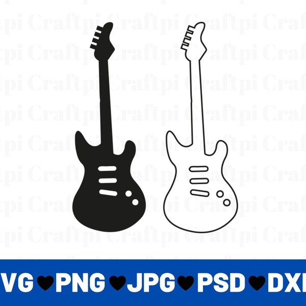 Electric Guitar SVG, Electric Guitar Png, Electric Guitar Cut files for Cricut, Electric Guitar Clip Art Silhouettes, Printable, Outline