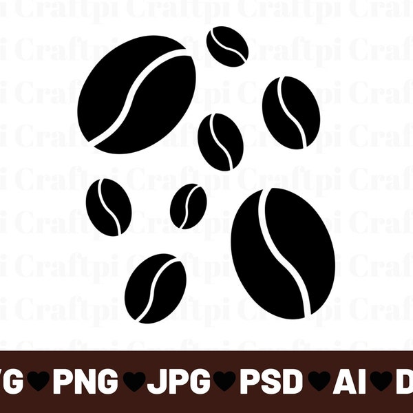 Coffee Beans Svg - Cut files for Cricut - Silhouette - Vector - Instant Digital Download - svg, png, jpg, and psd files included!