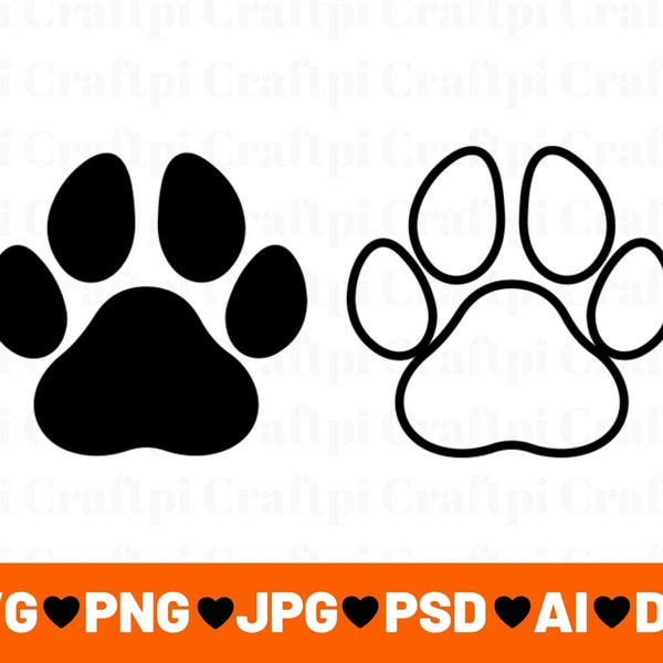 Paw Print Svg - Cut files for Cricut - Silhouette - Outline - Vector - Instant Digital Download - svg, png, jpg, and psd files included!