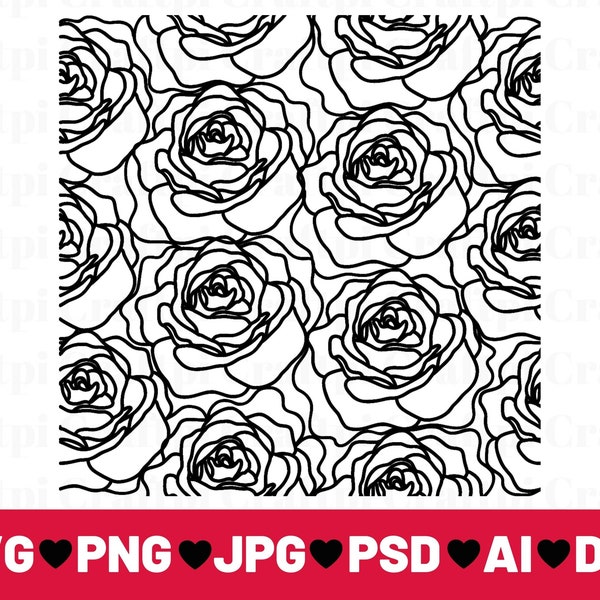 Rose Pattern SVG, Floral Pattern SVG, Flower Pattern png, tooled leather svg, Seamless cut file, Rose Pattern Cut File for Cricut