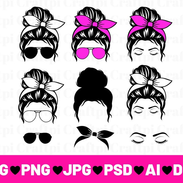 Messy Bun Bundle svg, Momlife svg, mom skull svg, Mom Life svg, mom and daughter svg, Mom life Kid Life Png, glasses svg, Cricut Silhouette