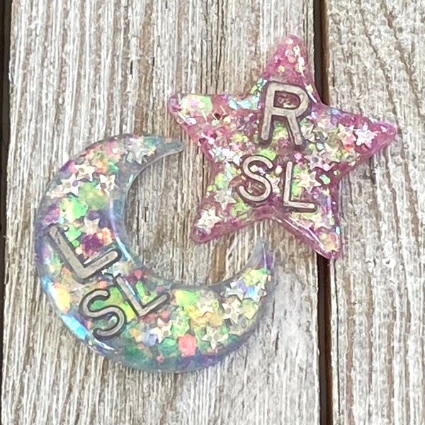 Moon & Stars X-ray Markers Set with 2 or 3 Initials or Numbers, Glitter