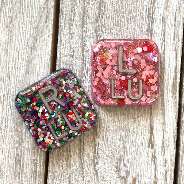 Square X-ray Markers Set with Initials or Numbers, Glitter