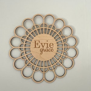 Personalised wooden wall flower | scandi / boho decor | nursery decor | children’s decor | floral