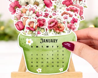 2026 Floral Desk Calendar Printable | Planner Girl Office Decor | Mini Calendar for Study | Digital Download Gift for Her | Valentine's gift