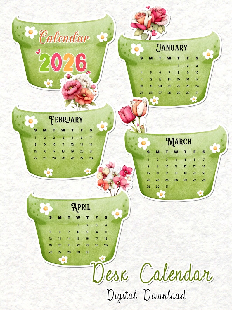 2026 Floral Desk Calendar Printable | Planner Girl Office Decor | Mini ...