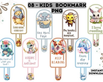 Kids bookmark printable, Kids bookmark PNG, Children Bookmark Sublimation Designs, Printable Bookmark, School Supplies- popsicle stick