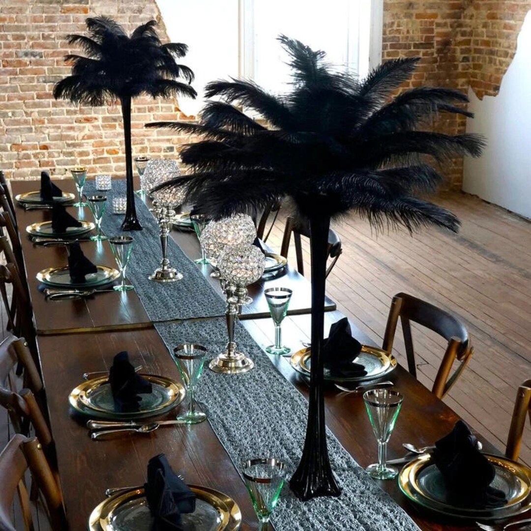 Handmade Gold Ostrich Feathers Bouquet Large Black Feathers