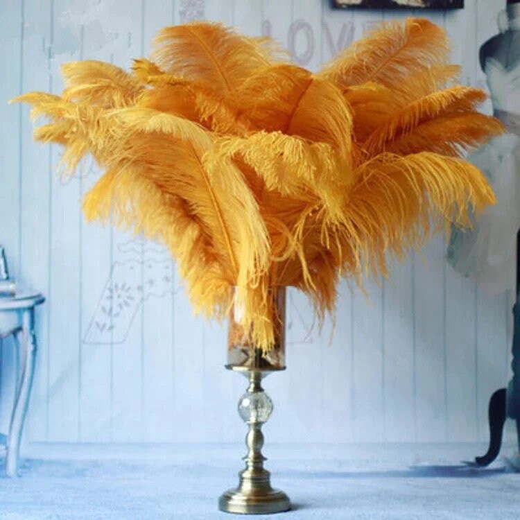 Handmade Gold Ostrich Feathers Bouquet Large Black Feathers