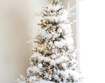Guirlande de guirlandes de plumes blanches comme neige, décoration de mariage de Noël