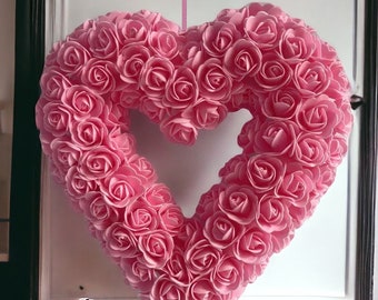 Red Rose Wreath | Pink Heart Wreaths | Valentines Decor | Mothers Day Gift | Unique Presents | Home Decor | Handmade