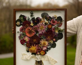 Full Bridal Bouquet Shadow Box | Dried | Fresh Floral | Preserve Wedding Flowers | Wedding Present | Memories | Floral Preservation | Gift