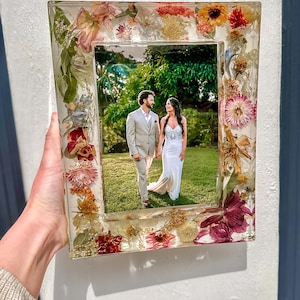 Harz erhaltener Fotorahmen | Getrocknete Blumenerhaltung | Brautstrauß-Andenken | Blumenrahmen | Hochzeitsstrauß Kundenspezifische Epoxy
