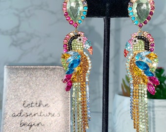 Colorful rhinestone parrot earring, pageant earring