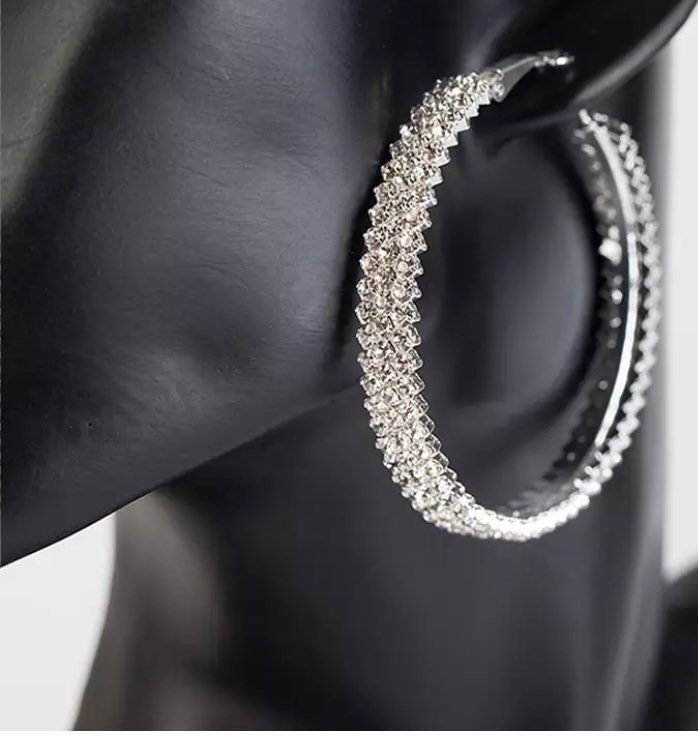 Rhinestone Hoops Earrings LV ( More Colors) – Bling Fashion