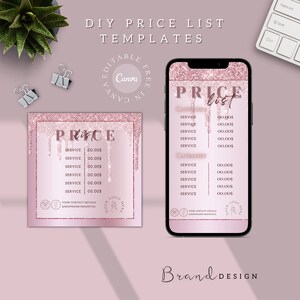 Instagram Price List template| Canva Editable Service List| Beauty Salon Menu| Pink Glitter Social Media Template|Digital Price Guide Design