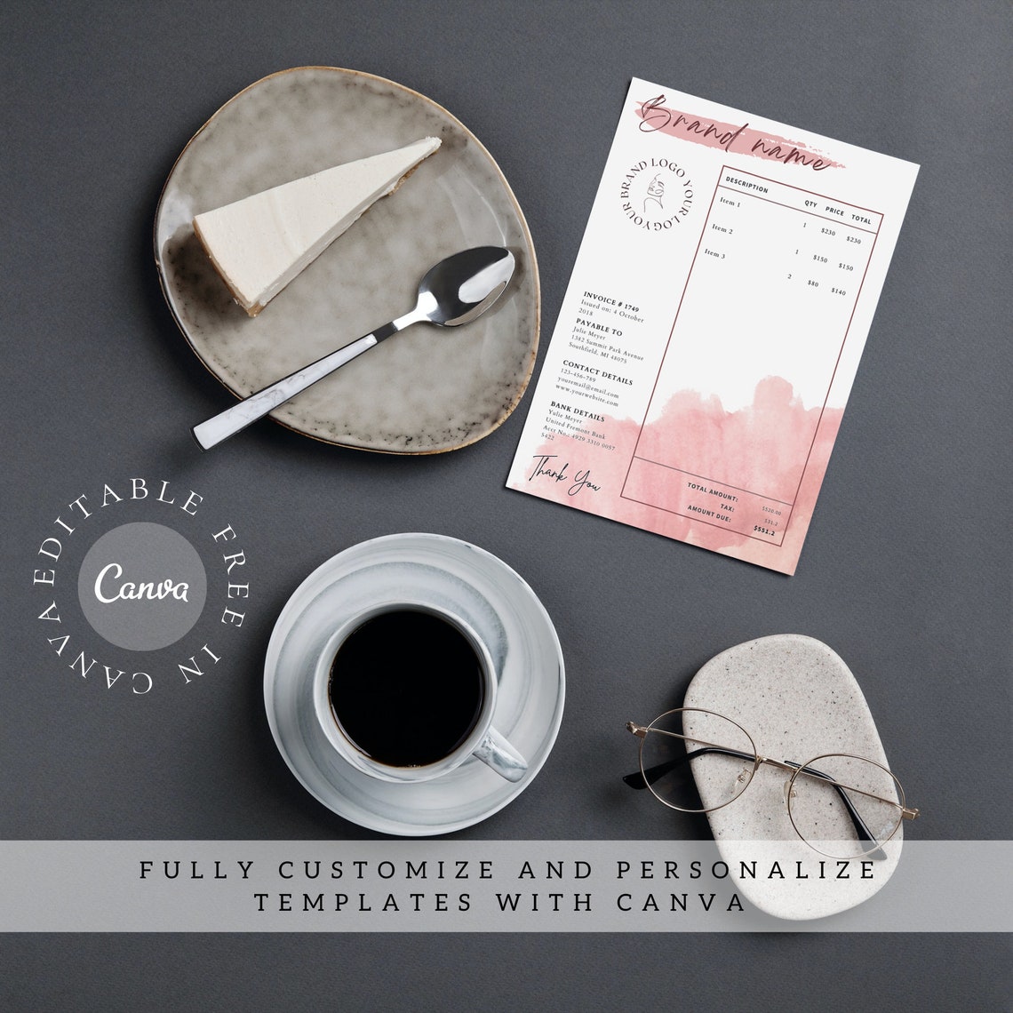 Editable Business Invoice Template Printable Custom Order Form Canva ...