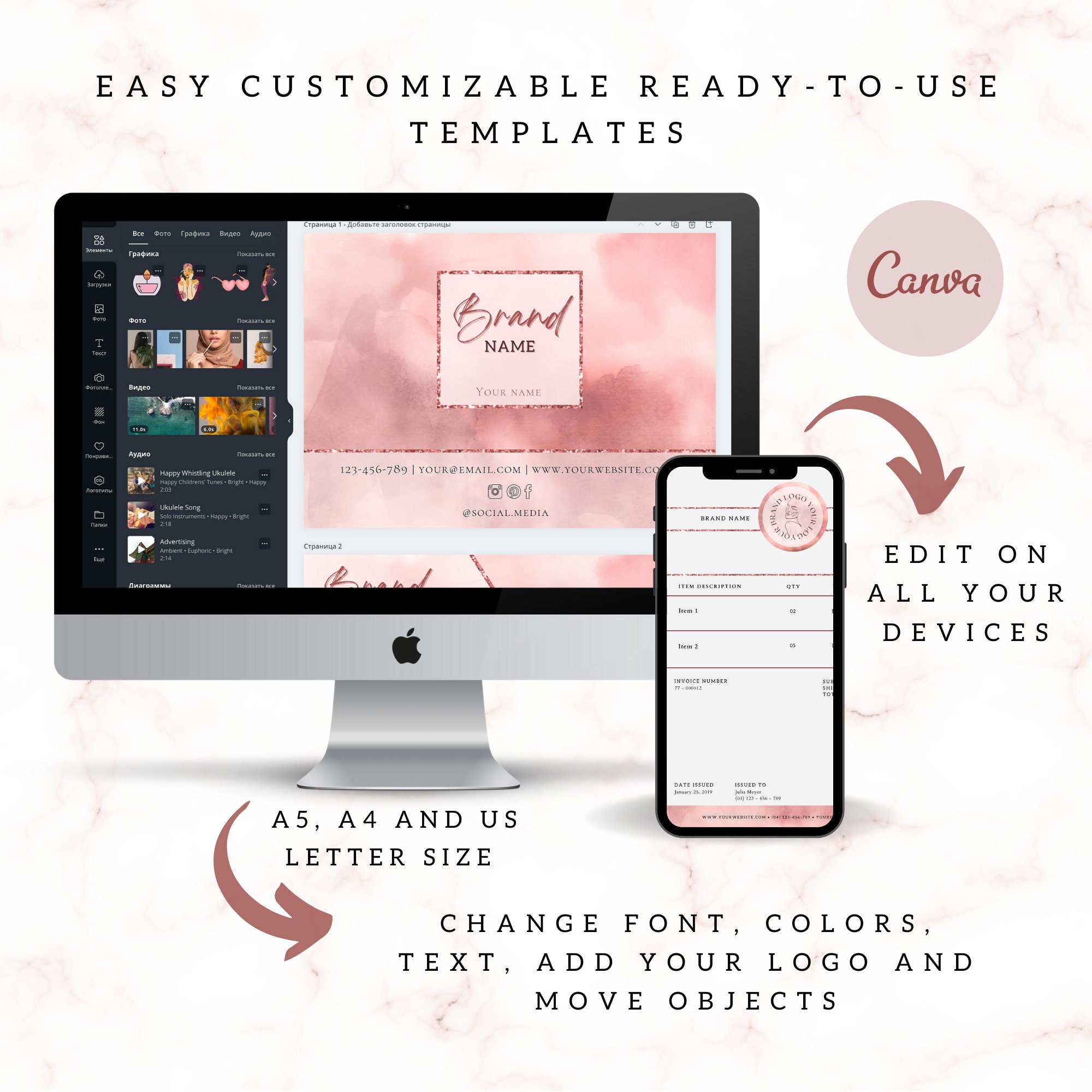 Editable Business Invoice Template Printable Custom Order Form Canva ...