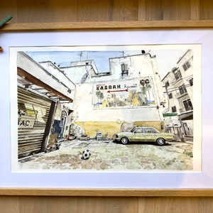 de_Dust 2 Balón de fútbol T Iniciar pintura en acuarela – Impresión, Impresión de mapas de Counter-Strike, Decoración de Counter-Strike, Mapas de juegos artísticos, Arte de sala de juegos